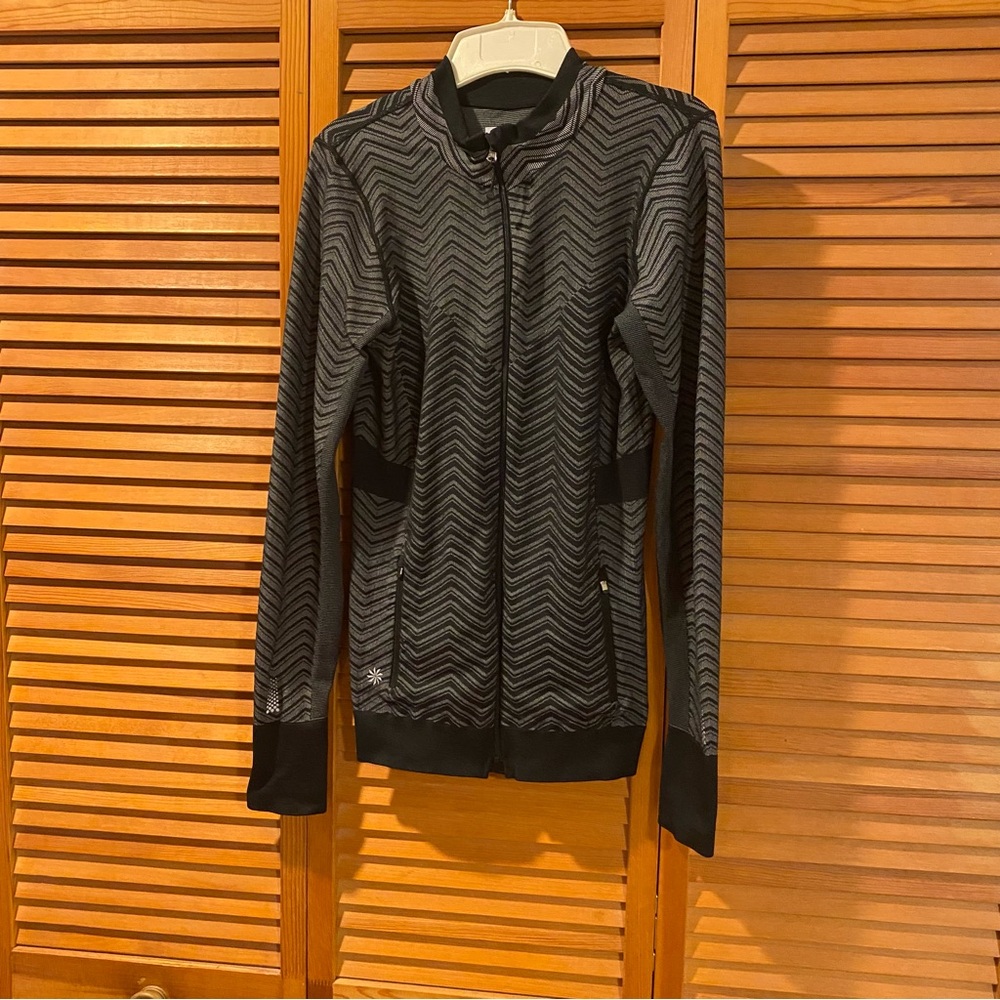 Athleta Andes Chevron Zip Up Jacket Black And Grey Women’s Size Medium